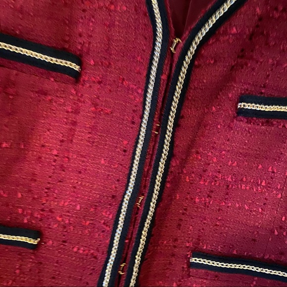 Mango Tweed Red Black Jacket L - Picture 6 of 12